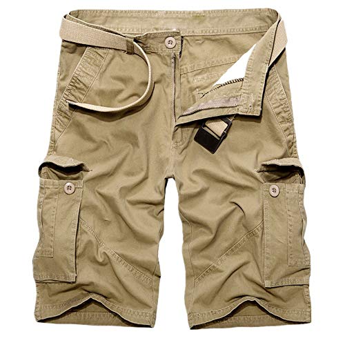LANBAOSI Men's Outdoor Cargo Shorts Multi Button Pockets for Hiking,Fishing,Camping Khaki