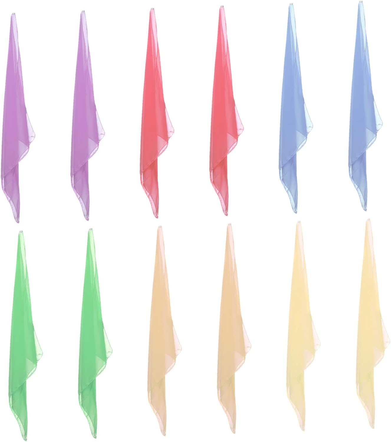 12pcs Boy Girl Juggling Scarves Set Performance Veil Scarves for Dance Kindergarten Activities and Creative Play Yellow Red Purple Green