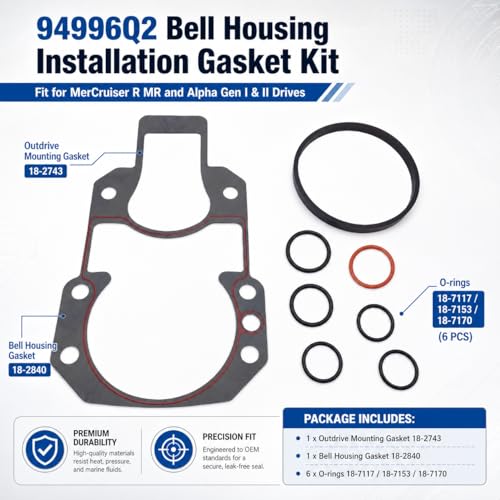 Image of 94996Q2 Bell Housing Gasket Kit Fit for MerCruiser Alpha Gen II | Compatible with R MR serial 6225577-up from 1983, replaces 18-2619-1 EMP 27-02386 GLM 39622 Mallory 9-62601