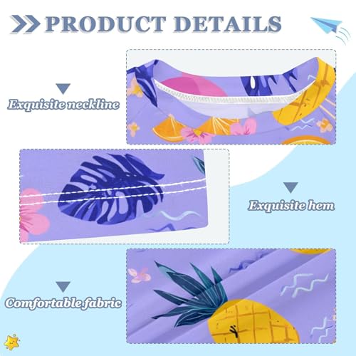 ALAZA Kids Rash Guard Boys Toddler Swim Shirts Short Sleeve Flamingo Pineapple Violet UPF 50+ 3T3