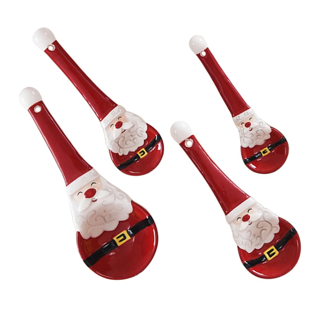 Alipis Ceramic Measuring Spoons 4pcs Christmas Santa Claus Spoons Cute Xmas Themed Baking Cooking Spoons for Dry Liquid Ingredients