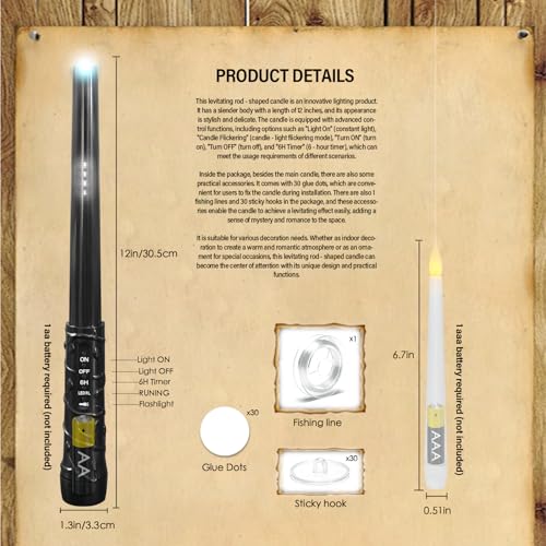 Image of kakoya Flameless Floating Candles with Wand，30 Pcs Magic LED Hanging Taper Candles，Flickering Battery Operated Taper Candle with Wand Remote for Halloween Decorations Best Gift（White）