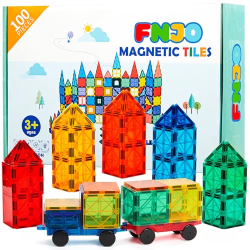 FNJO Magnetic Tiles, 100PCS Building Blocks, STEM Magnets Buildin...