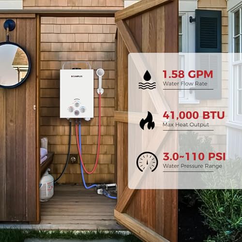 Image of Tankless Water Heater, Camplux 1.58 GPM Propane Portable Water Heater With Pump Kit, White