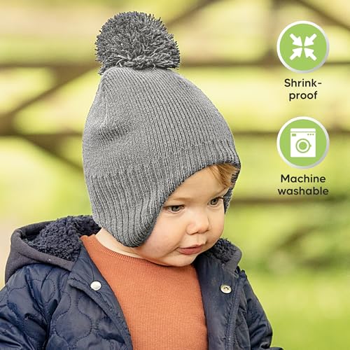 Image of Baby Beanie Winter Hat 0-6 Months - Cute Pom Winter Baby Hats with Earflaps, Soft & Stretchy Knit Toddler Beanies for Infant, Newborn 0-6 Months Boys, Girls, Cozy, Warm Fall Essentials (Gray, S)