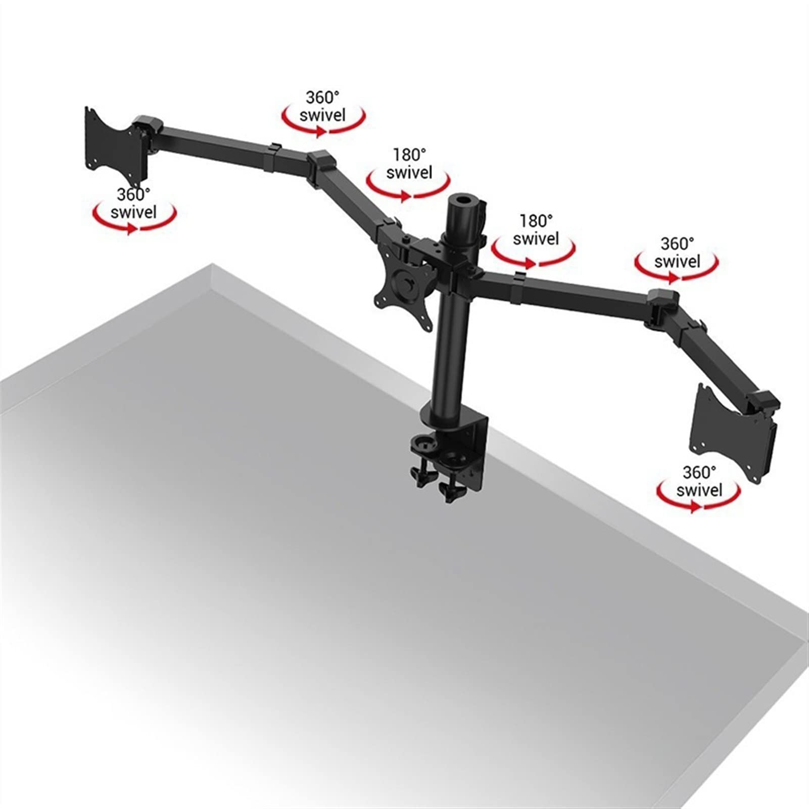 Supporto per TV triplo monitor per 10-27 pollici Supporto da scrivania per 3 monitor, braccio completamente regolabile e autoportante per impieghi gravosi, supporto con clip da scrivania, ogni bracci