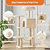 Sweetcrispy 44 Inch Cat Tree Tower, Cat Climbing Tower with Natural Sisal Scratching Posts, Hammock, Pet Condo for Indoor Cats and Kittens Play, Beige #2