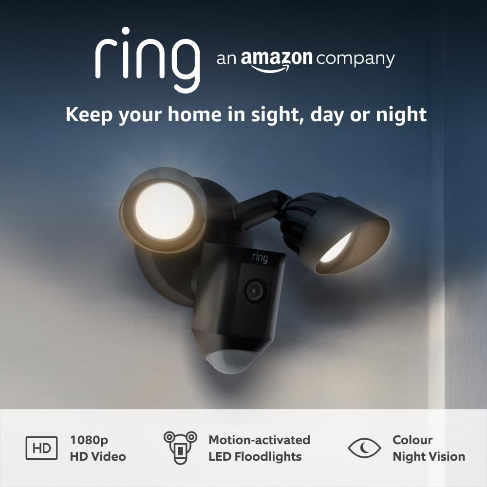 Ring Floodlight Cam Wired Plus | Outdoor Security Camera 1080p HD Video, LED Floodlights,