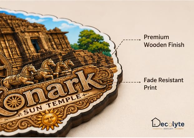 Image of Konark Sun Temple Theme Wooden Fridge Magnet Souvenir | 3x3 in Kitchen Home Decor Gift