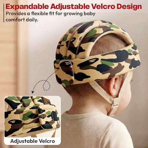 Image of StarAndDaisy Baby Safety Helmet for Head Protection | Soft Cotton Baby Helmet with Cushion Padding | Adjustable Baby Head Protector for Crawling & Walking Toddlers -Army