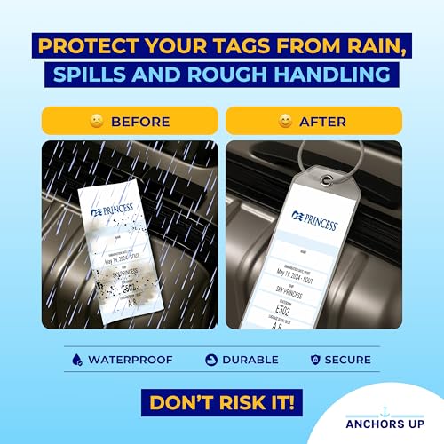 Princess Cruise Luggage Tag Holders [4 Pack] – Waterproof, Durable Plastic with Steel Loops – Fits All Princess Ships by AnchorsUp2