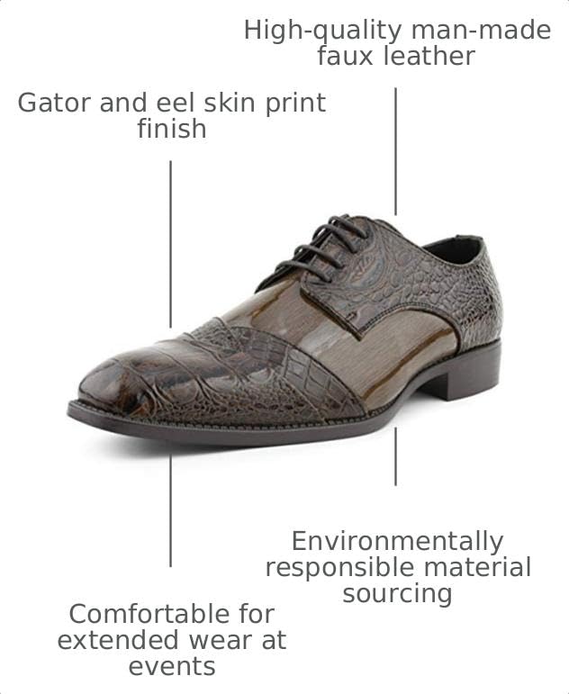 Image of Bolano Bandit Men's Alligator Print Cap-Toe Oxford Dress Shoes | Formal lace-up oxfords with alligator print, folded croc detailing and cap toe for tuxedo and dress wear