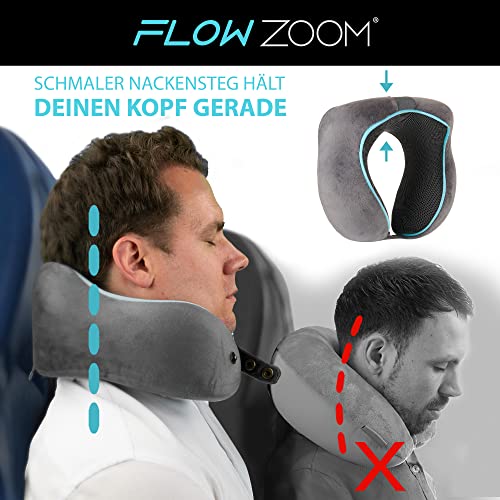 FLOWZOOM® Comfy Nackenhörnchen Nackenkissen Flugzeug & Auto Reise-Kissen aus Memory-Foam mit schmalem Rückenteil… – Bild 3