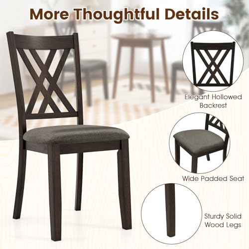 Image of COSTWAY Wooden Dining Chairs Set of 2 with Fabric Padded Seat, Grey | Farmhouse Armless Kitchen Side Chair with Rubber Wood Frame & High Back for Dining Room, Living Room and Restaurant