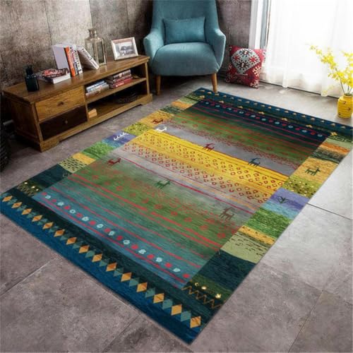 RUGMRZ Balkondeko 130X190Cm Teppich Vorzimmer Grün Flurdeko Couch Büroflurtür Schmutzabweisend rutschfest Art Gelb