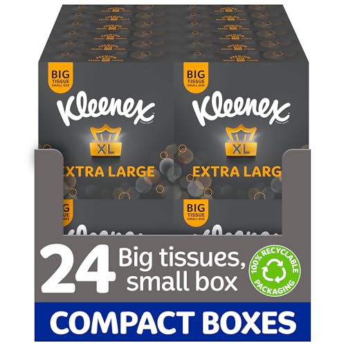 Kleenex Extra Large Soft Facial Tissues, 24 Compact Tissue Boxes, 1056 Tissues (24 boxes) - 100% Recyclable Packaging