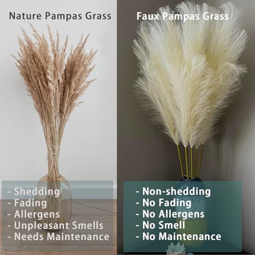 Image of 38 inch 10 Stems Faux Pampas Grass Decor Tall Beige Pampas Grass for Floor Vase