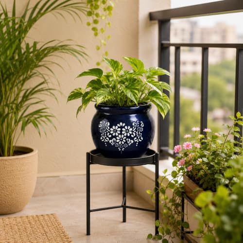 Image of Niyara Ceramic planters pots for Indoor Outdoor Home, Garden Office Decor Balcony Planters Gamla Flower Size Small 6 inches (Blue Floral Print)