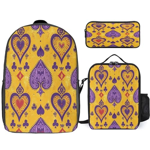 17-inch Backpack,Crossbody Lunch Bag,and Cosmetic Bags Suitable for Travel,business,casual,universal Spades And Hearts Print Travel Backpacks for Men And Women