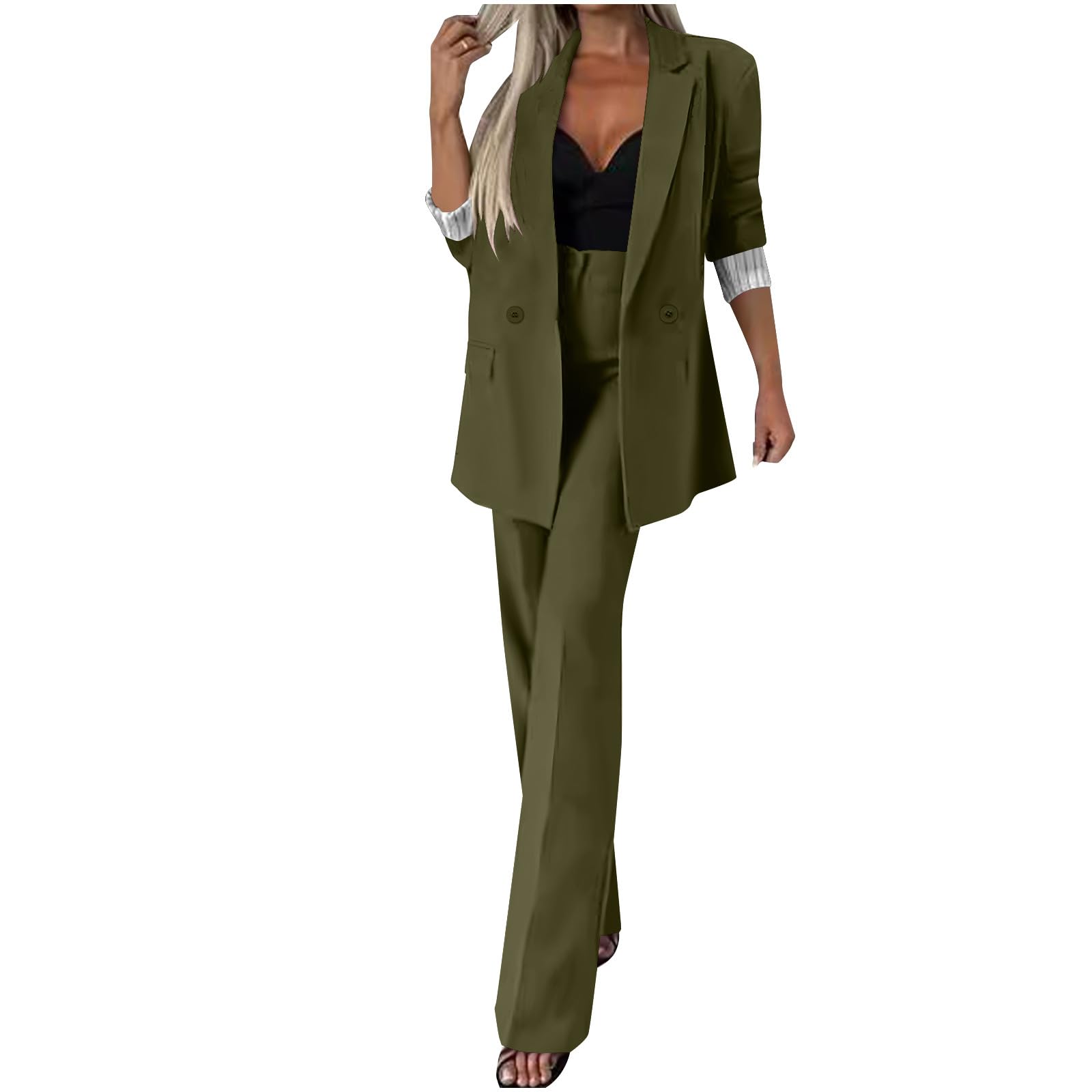 Womens Suits 2 Piece Sets Business Casual Dressy Oversized Blazer Jacket Wide Leg Dress Pant Suits Formal Outfits