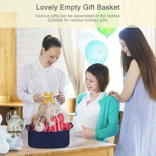 Image of Small Empty Gift Basket with Bag & Ribbons, Navy Blue