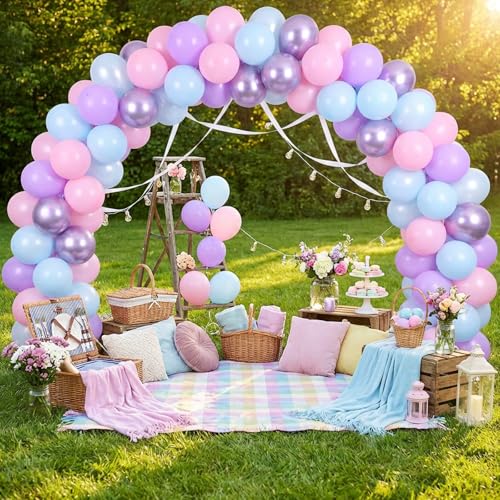Image of RUBFAC Pink Purple Blue Balloons, Iridescent Party Balloons, 12 Inch Pastel Birthday Balloon for Girls Snowflake Princess Birthday Baby Shower Party Decoration