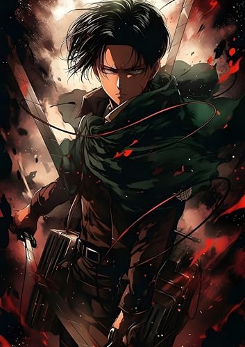 Image of NIJUKA Anime Printed A4 Size Metal sheet Poster For Home And Room Decoration | For Anime Art Fans Boys And Girls (Beast Titan Killer Levi)