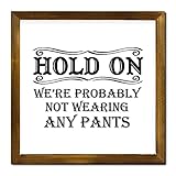 Wood Framed Sign Hold on We're Probably Not Wearing Any Pants Sign Inspirational Quotes Christian Farmhouse Decorative Wood Wall Decor for Home Office Bedroom 12x12in Housewarming Gift