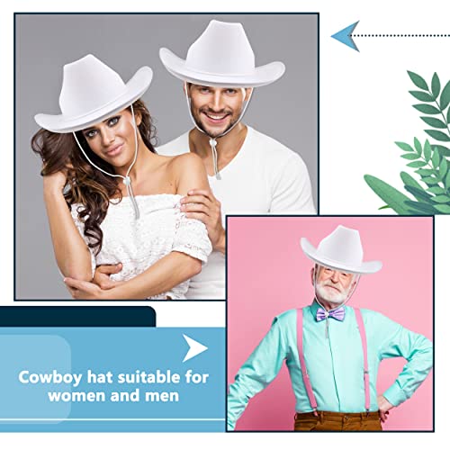 Image of 6 Pack White Cowboy Hat Felt Western Hat Wide Brim Cowboy Cowgirl Hat for Adult Bachelor Party Costume Accessories