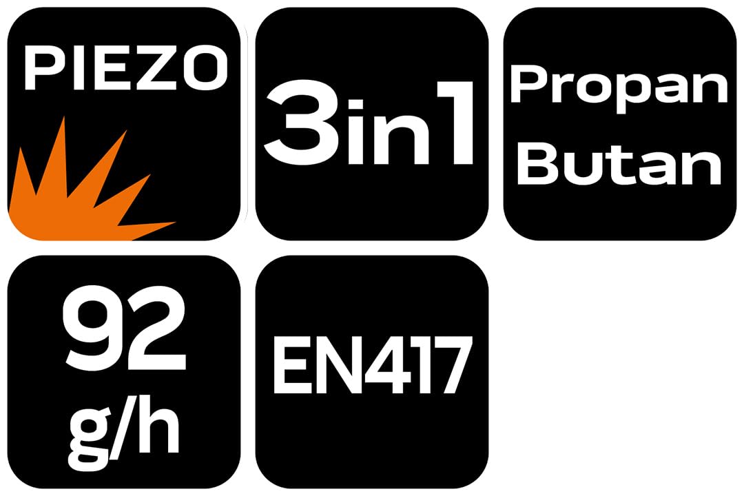 NEO TOOLS Riscaldamento a gas portatile – Riscaldamento da campeggio, perfetta fonte di calore senza corrente, riscaldamento a gas per esterni, terrazze, riscaldatore mobile con accensione