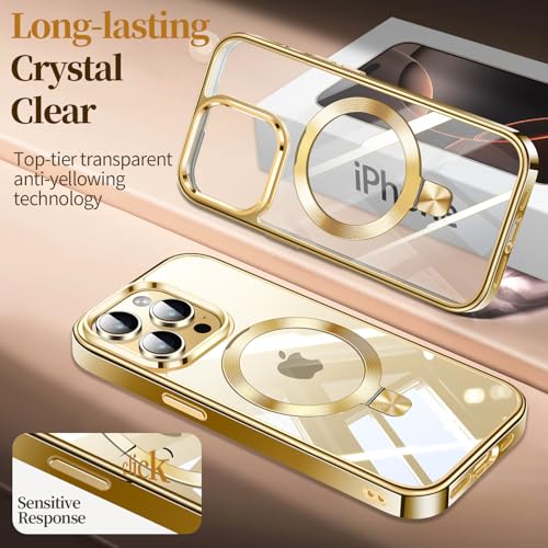 Image of ESTPEAK Titanium Gold CD Mag-Stand Case for iPhone 12 Pro Max Case with Invisible Magnetic Ring, [Fit for MagSafe] [Never Yellowing] Top Clear Phone Case Cover for iPhone 12 Promax 6.7 inch
