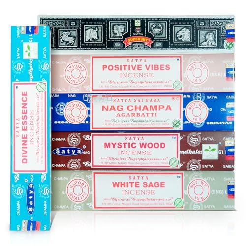 Image of Assorted Incense Sticks Pack of 6 Premium Scents - Includes Nagchampa, Super Hit, Divine Essence, Mystic Wood, Positive Vibes, White Sage - Aromatherapy, Meditation, Relaxation, Soothing Fragrances