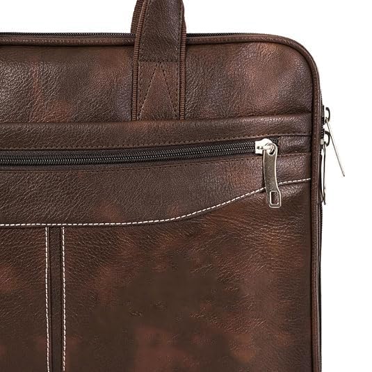 Image of Premium Leather Business Laptop Bag, Brown Messenger Briefcase with Shoulder Strap, Professional Office Work Bag