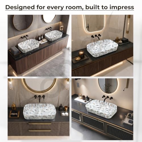 Image of Plantex Tabletop Wash Basin /Bathroom Sink /Wash Basin Over Counter /Designer Ceramic Wash Basin for Bathroom (Marble Finish - 22 x 14 x 5 Inch)