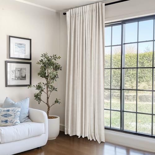Image of 100% Blackout Shield Linen Blackout Sliding Door Curtains for Living Room, Back Tab /Rod Pocket Thermal Insulated Curtains for Sliding Glass Doors, 1 Panel Set, 100 inch W x 108 inch L, Cream