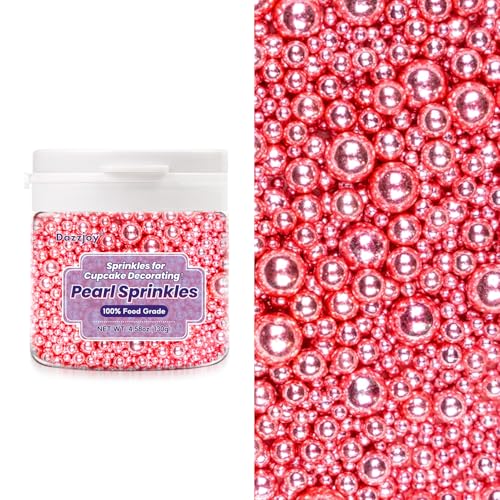 Dazzjoy Edible Rose Gold Pearl Sugar Candy Sprinkles, Mix Size, 4.58oz, Sprinkles for Cupcake Decorating, Baking Cake Decorations, Wedding Party Valentines Easter Supplies