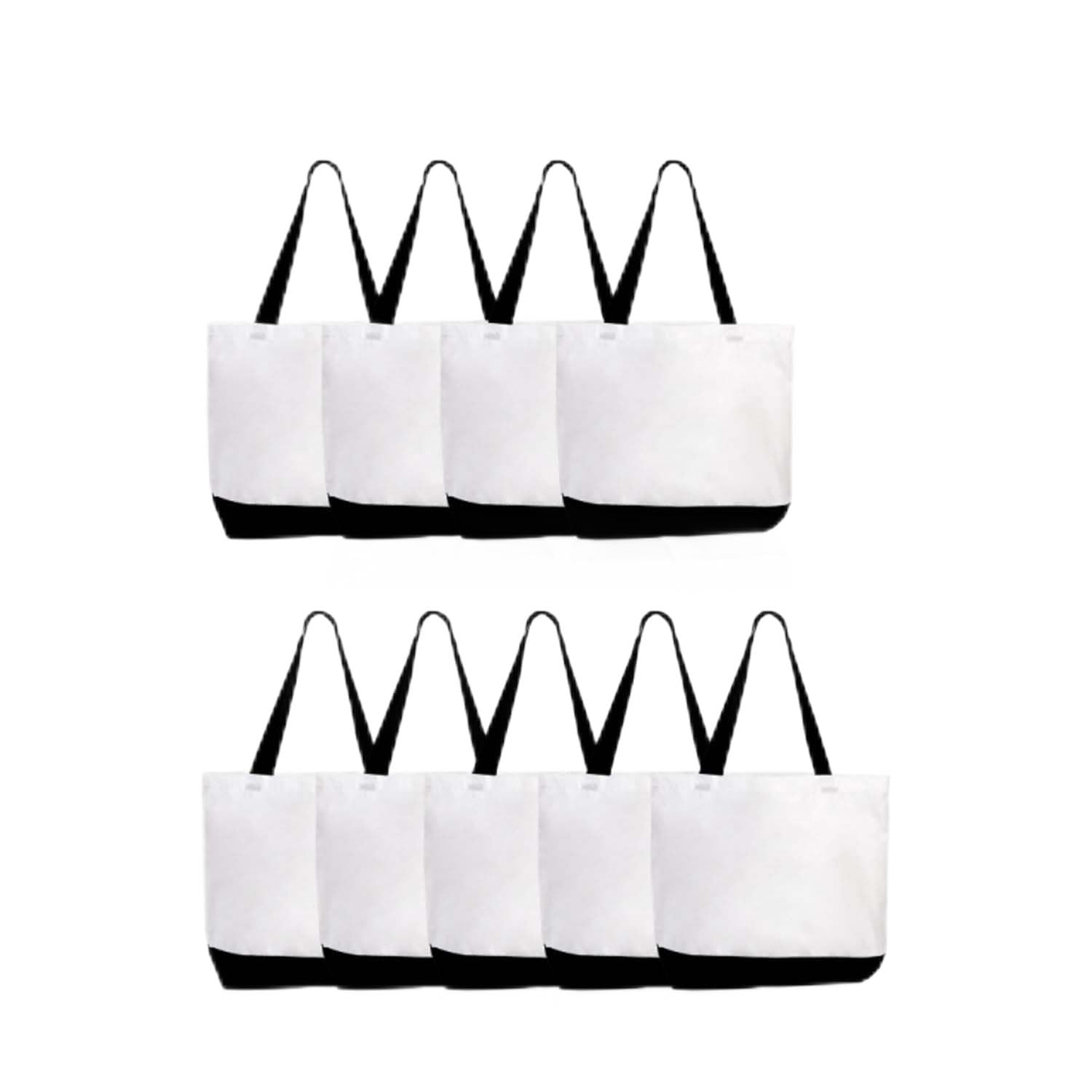 Pumtus Confezione da 9 borse tote in tela, grandi in cotone con manico, riutilizzabili e lavabili, borsa multiuso per la spesa per fai da te, spiaggia, vacanze, artigianato, Bianco; Nero, Large
