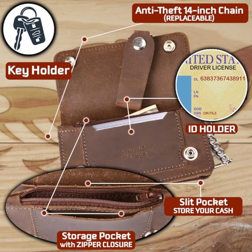 Image of Milwaukee Leather MLW7889 Men's 7.5 inch Black Premium Leather Soft Biker Wallet - Bi-Fold Anti-Theft Stainless Steel Chain
