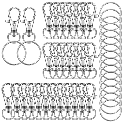 120Pcs Swivel Lobster Clasps Key Rings 60PCS Lobster Clasps and 60PCS Key Ring Hoops for Jewellery Making Hanging Crafts(Silver)
