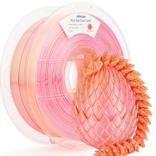 Image of AMOLEN Silk PLA 3D Printer Filament, Dual Color Pink Orange PLA 1.75mm, Shiny Color Change Filament 3D Printing PLA Filament for Most FDM 3D Printer, 1kg Spool(2.2lbs), Peach Orange