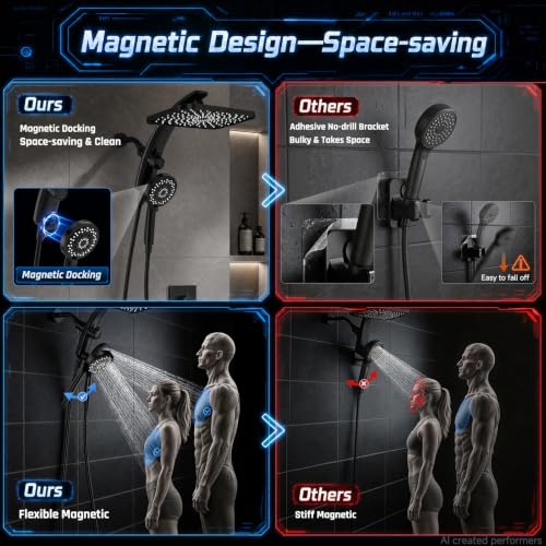 Image of Veken 12 inch Rain Shower Head with Handheld,High Pressure Power Wash,Magnetic