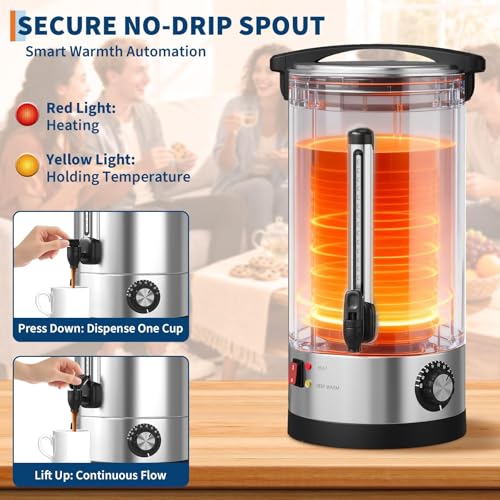 Image of 110-Cup Commercial Coffee Urn - 16L Large Stainless Steel Electric Coffee Maker with Double-Wall Insulation and Filter Basket - Suitable for Buffets, Catering, Parties, Weddings, and Business Events