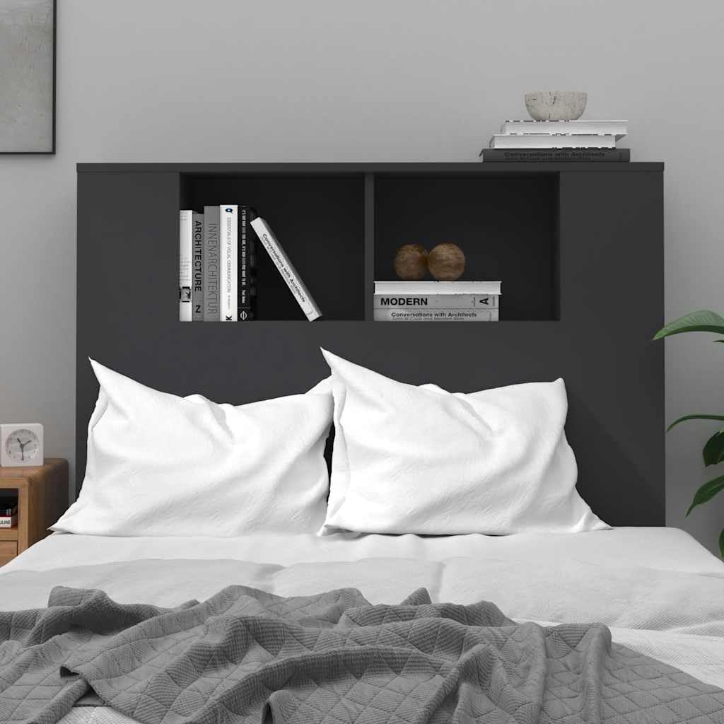 Testiera nera con ripiani, 100 x 18,5 x 102,5 cm, montaggio a parete, in legno, design moderno per libri e camere da letto, spazio aggiuntivo