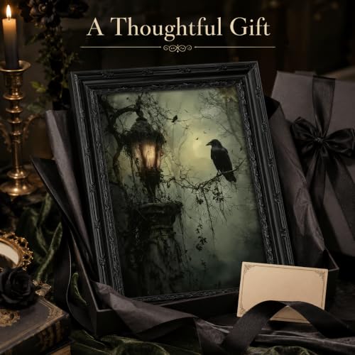 Black Framed Wall Art Gothic Raven Canvas Print Halloween Spooky Raven Crow Lantern Decor Picture Moody Dark Academia Artwork for Living Room Bedroom 12x16 inch - image 8