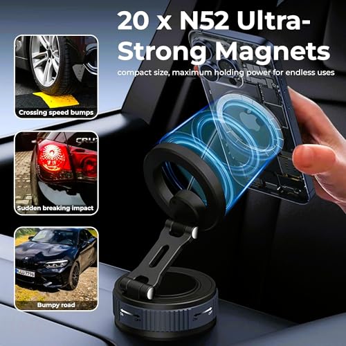 Image of RIGGEAR Vacuum Suction Magnetic Phone Mount, 360 Rotating Foldable Mobile Holder for Car, Office Desk, Mirror, Kitchen & Gym Use(AstroNova Black Grey)