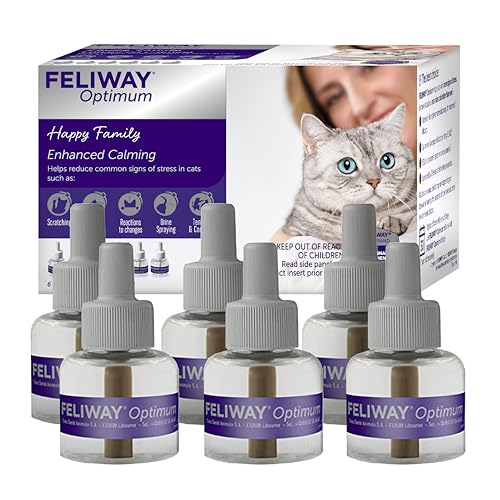 FELIWAY Optimum Cat Calming Diffuser Refill (6 Pack 180 Day Supply) Cat Pheromone Diffuser Refill for Advanced Support to Reduce Stress Spraying Scratching Fighting and Hiding