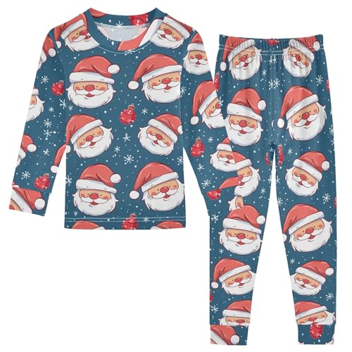 Fustylead Christmas Cute Santa Claus and Snowflakes Cotton Pajamas Set 2 Piece Long Sleeve Pjs Sleepwear