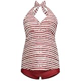 Herzmutter Umstandstankini - Neckholder - Zweiteiler - Schwangerschafts-Bademode - Badeanzug für Schwangere - Überbauchhose-Panty - UV-Schutz 50-7100 (S, Rot)