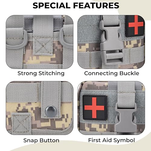 Image of Kraptick Medical MOLLE Pouch | Tactical First Aid Kit Bag | Military Emergency Medical Pouchs | Waterproof & Durable Trauma Kit Pouch | Compact MOLLE Medic Bag for Outdoor, Camping & Survival (Grey)