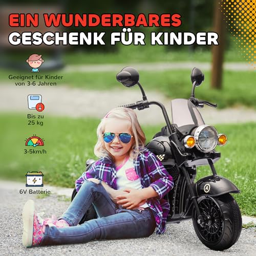 AIYAPLAY Elektro Kindermotorrad, 6V Kinder Elektro-Motorrad mit Musik, LED-Scheinwerfer, 3-5 km/h Elektromotorrad Kinderfahrzeug für 3-6 Jahre Kinder, Schwarz – Bild 7